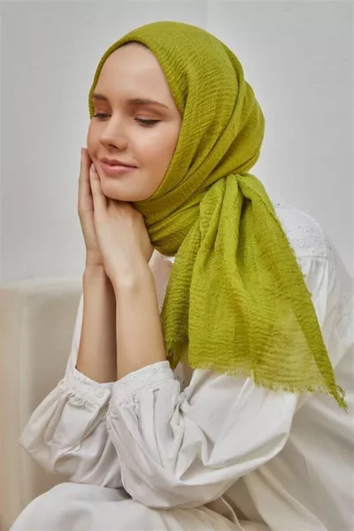 Châle Bürümcük couleur citron vert (STRUCTURE LÉGÈRE QUI NE NÉCESSITE PAS DE REPASSAGE, TEXTURE SPÉCIALE RESPIRANTE, GRANDE TAILLE, FINE SENSIBLE)