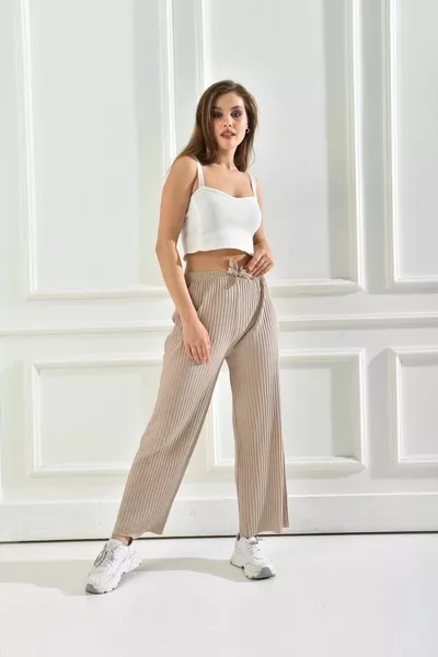 المرأة مضلع النسيج السراويل مضلع البيج