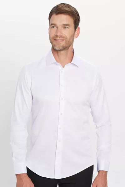 سليم صالح كم طويل القطن عادي قميص أبيض للرجال