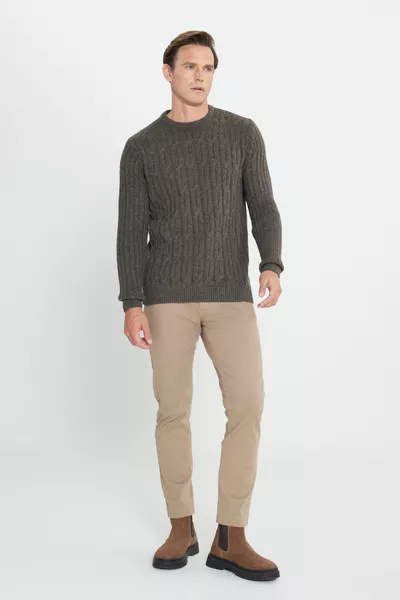 الرجال براون ستاندرد صالح عادي قطع طاقم الرقبة الجاكار متماسكة سترة