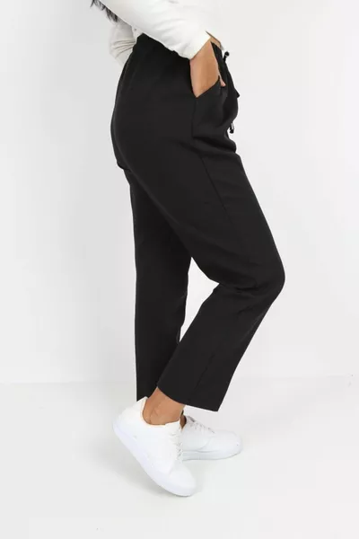 المرأة السوداء مزدوجة النسيج مطاط الخصر ضيق الساق السراويل