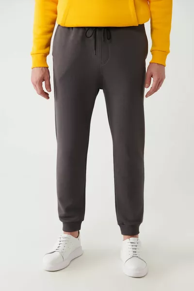 Pantalon de survêtement Anthracite Homme 3 Fil Taille Lacets Jambe Élastique Coupe Régulière 