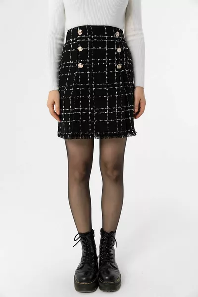 Women's Plaid Tweed Mini Skirt