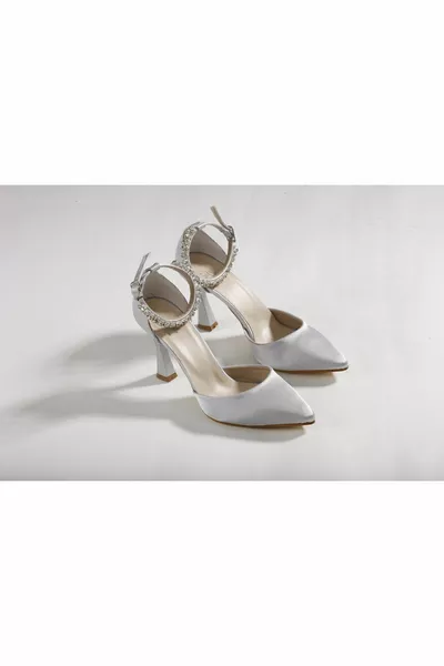 Women's Satin Silver 9 Cm Evening Dress Shoes t (One Size Smaller)