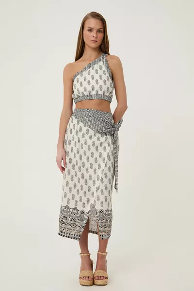 Узорчатый галстук с запахом Детализированная юбка Натуральный