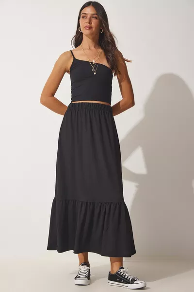 تنورة متوسطة الطول صيفية سوداء نسائية 