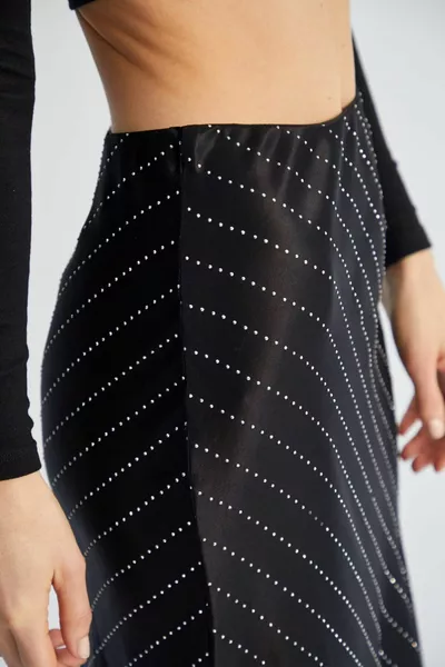 Zwarte Steen Verev Gesneden Elastische Taille Viscose Stoere Stof Midi Lengte Premium Satijnen Rok