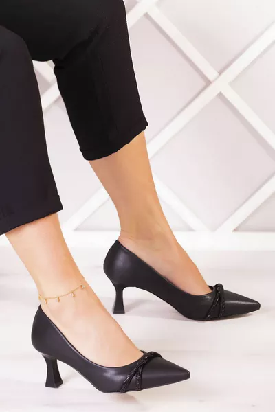 Chaussures de soirée Adel Black Vegan Burmese Stone 6 cm.