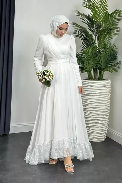 Revers Stone Six Lace Abendkleider Weiß