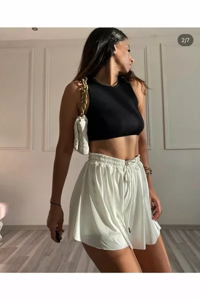 نسائي أبيض فضفاض قص داخل طماق شورت رياضي تنورة أبيض