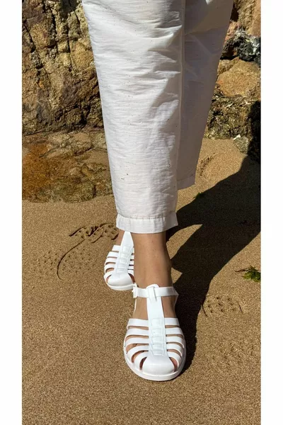 Femmes Enfants Mer Blanc Plage Piscine Rafting Gel Look Rayure Antidérapant Semelle Sandales 