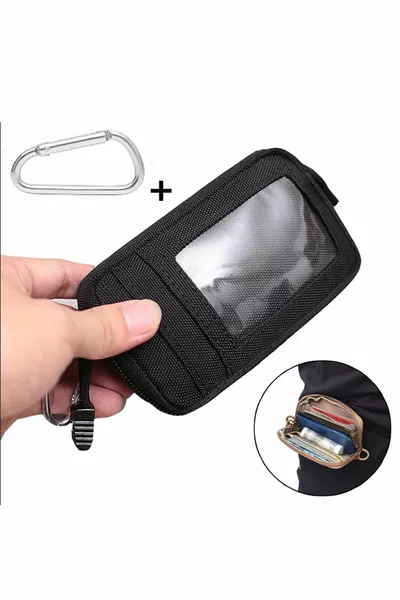 Tactical Style Waterproof Fabric Card Compartment Belt Strap Black Waist Bag Wallet
