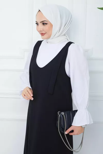 River Gebreide Gilet Jurk Zwart 