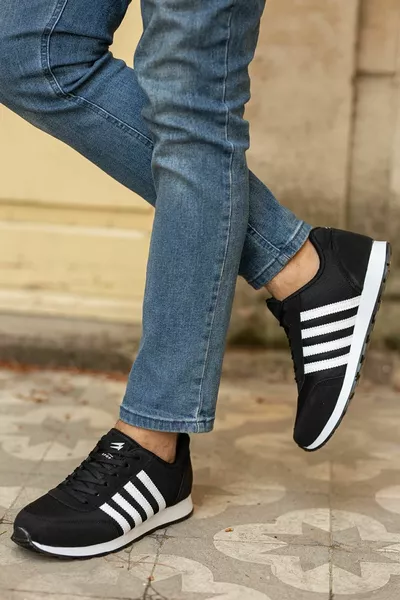 الرجال الأسود مخطط عارضة عارضة لينة وحيد مريحة الدانتيل المتابعة أحذية رياضية