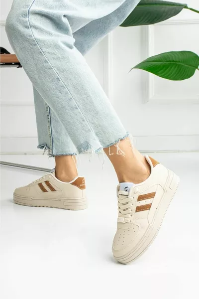 للجنسين البيج البني مفصلة النساء الرجال الجلود العظام أحذية رياضية عارضة