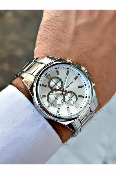 ساعة يد معدنية للرجال من الموسم الجديد + ضمان البائع