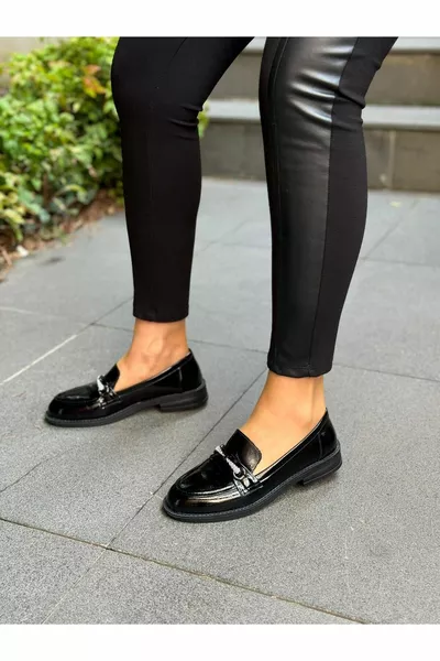 Diva Черни лачени каменни ежедневни дамски обувки