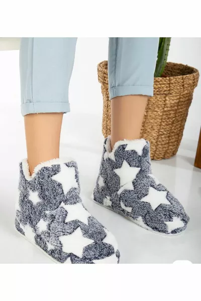 DAMEN PLÜSCH STERN MUSTER HAUS STIEFEL PANDIG PANDUF