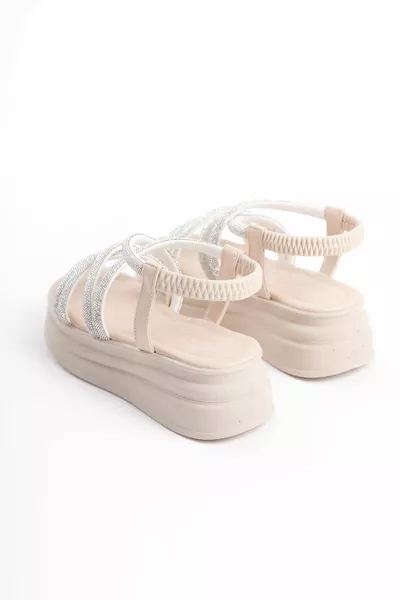 NINA Elastische Steinstreifen Orthopädische Sohle Damen Sandalen KT Creme