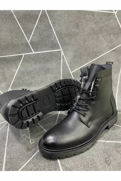 Fermeture éclair noire en cuir véritable semelle en caoutchouc fourrure bottes postales