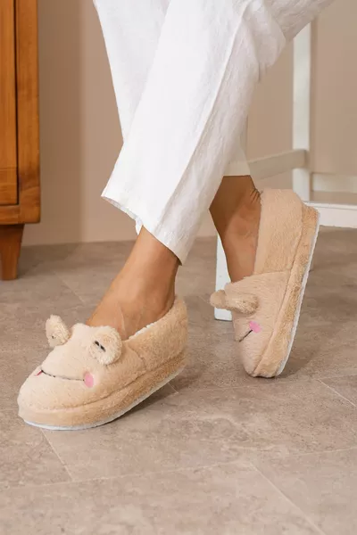 Kikker Geborduurde Winter Zachte Getextureerde Gevederde Binnen Antislip Zool Huispantoffels Home Schoenen