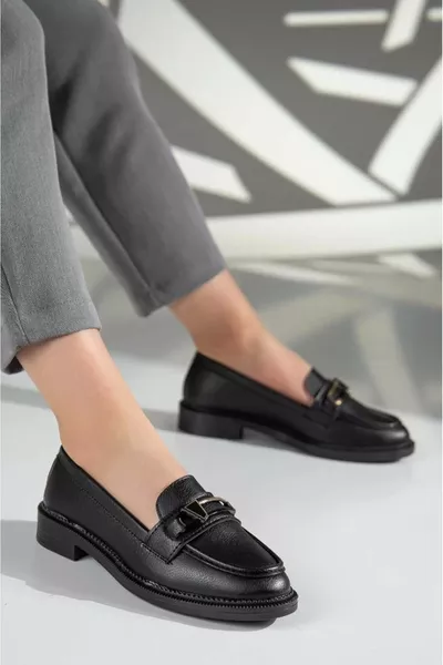 Feles Schnalle Detaillierte Loafer Ballerinas Schuhe Damen Ballerinas SCHWARZ