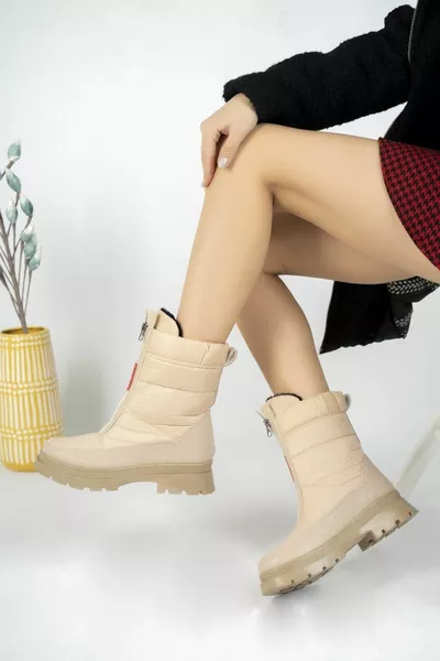 Dames Nut Color Snowboots met ritssluiting  Lakleer