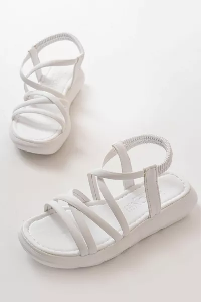  Бели дамски сандали с ластик