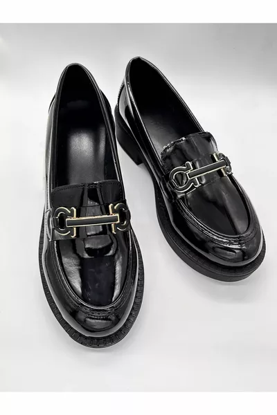 نسائي المتسكع عالية النعل مشبك أحذية عارضة أسود