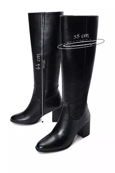 Women's Black Zipper Thick Heels Boots 