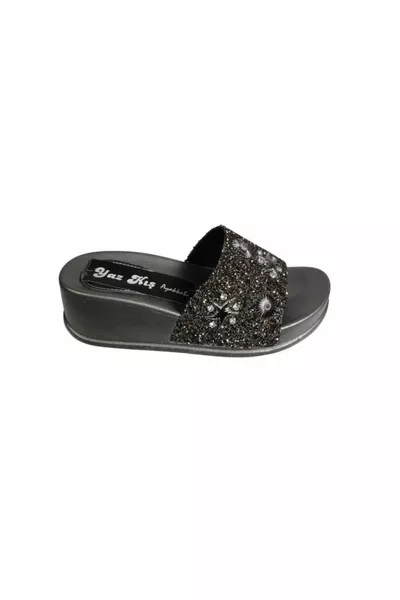 YAZKIŞ Donna nero platino oro 5cm imbottito Seashell Glitter pantofole fantasia sul tallone
