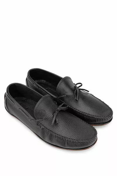 Men's Genuine Leather Black Floter Loafer Shoes