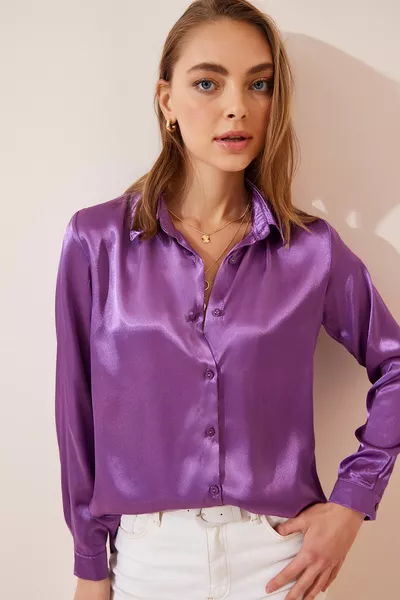 Chemise Femme Violet Légèrement Fluide Satin Surface 