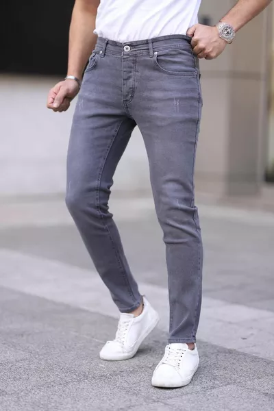 Herren Jeans Skinny Fit Lycra Graue Nägel