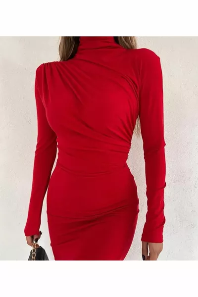 Дамска водолазка с дълъг ръкав с дълъг ръкав пясъчна дълга рокля