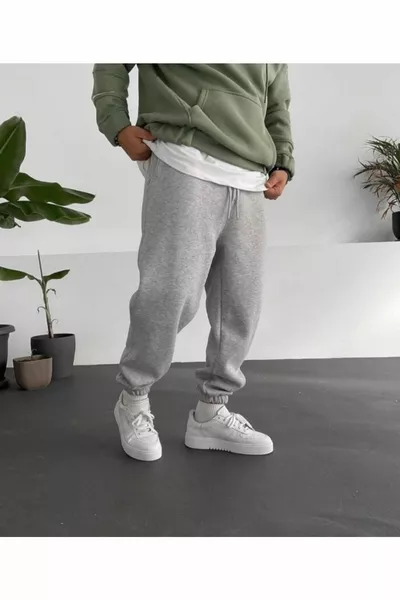 بنطال رياضي رمادي مع 3 خيوط مرفوعة وقطن بالداخل