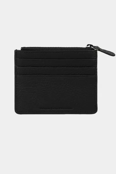  Porte-monnaie en cuir véritable Zippé Femmes Hommes Portefeuille Porte-carte Noir