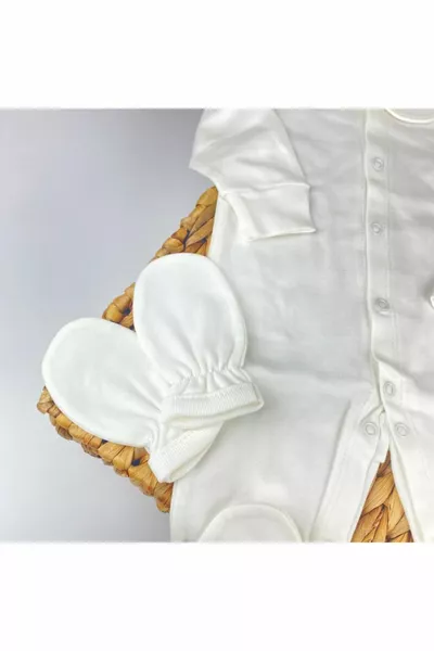 Önden Çıtçıtlı Bebe Yaka Hastane Çıkışı Yenidoğan Tulum Mevlüt Set - Ekru