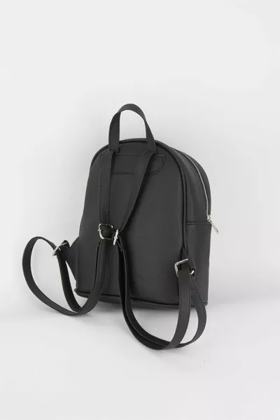 حقيبة ظهر مدرسية من الجلد الصناعي الناعم مع جيب أمامي بسحاب 