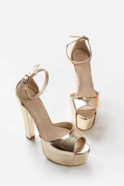 الموسم الجديد الذهب منصة معدنية حزام الكاحل أنيقة قسط المرأة أحذية السهرة