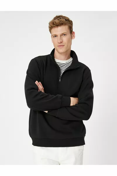 نصف سستة قميص من النوع الثقيل الوقوف طوق كم طويل مرفوع