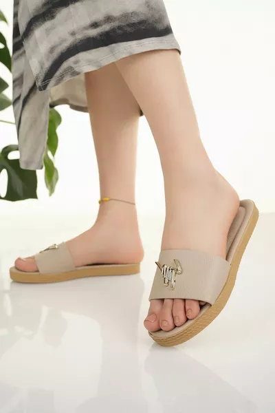 نسائي عارضة النعال البيج أنيق مشبك الصفحة الرئيسية شاطئ البحر ضيف المهر النعال