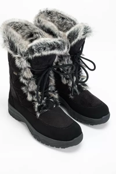 OTHREE أحذية نسائية من الجلد والنسيج الأسود للثلج