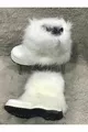 Kinderlaarzen met wit buitenmateriaal, leer, leer en bont, accessoires zonder veters en ritsen