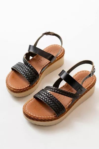  Schwarze orthopädische Polsterung aus echtem Leder für Damen Sandalen