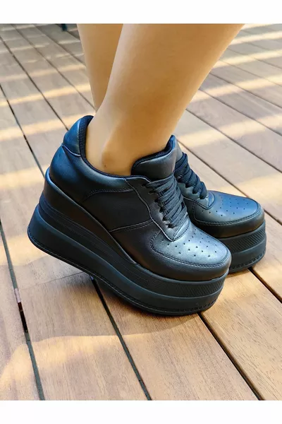 Женские черные туфли на шнуровке Комфортные туфли на мягком каблуке Стильные повседневные и удобные туфли на высоком каблуке