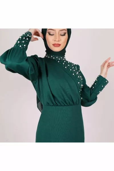 Perla dettagliata abito per occasioni speciali smeraldo