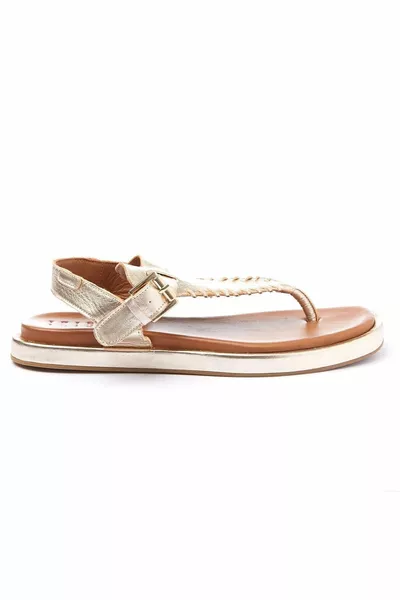 Gouden Echt Lederen Flip Base Bruin Lederen Enkelband Dames Zomer Sandalen