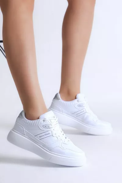 Femme Blanc Blanc Noir Poly Sole Side Stripe Baskets à lacets
