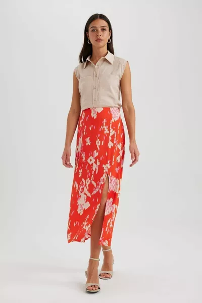 A Cut Floral Regular Waist Slit Midi Skirt sm